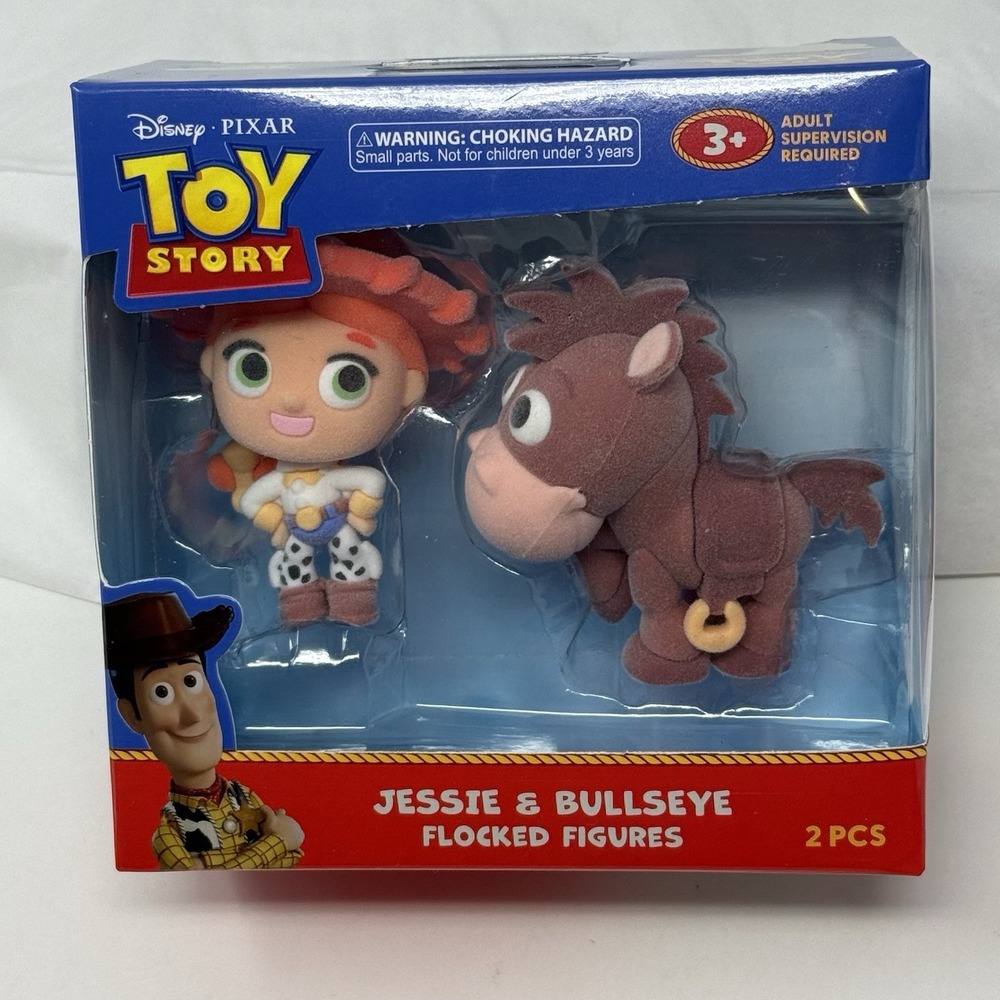 NIB Disney Pixar Toy Story Jessie Bullseye Flocked Figures 2 Piece Set